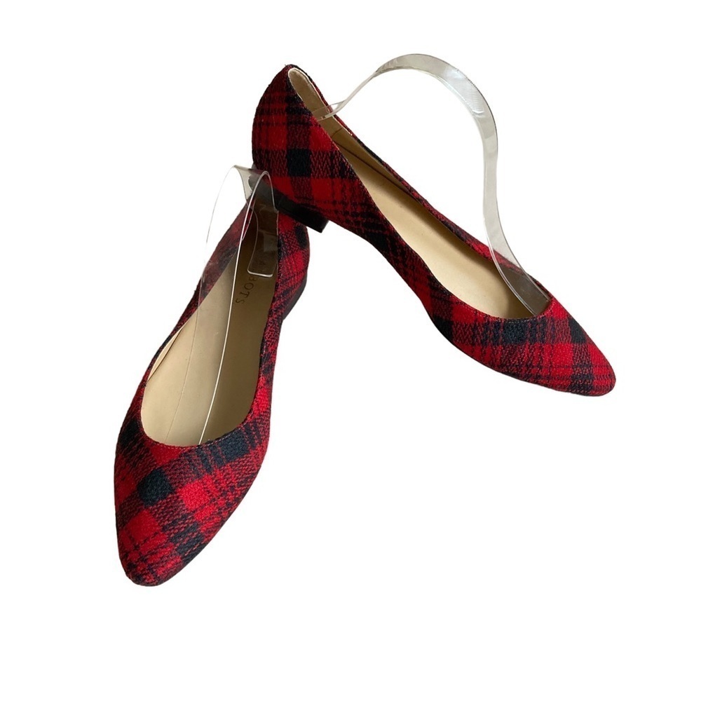 Talbots Red/Black Plaid Pointy Toed Ballet Flats